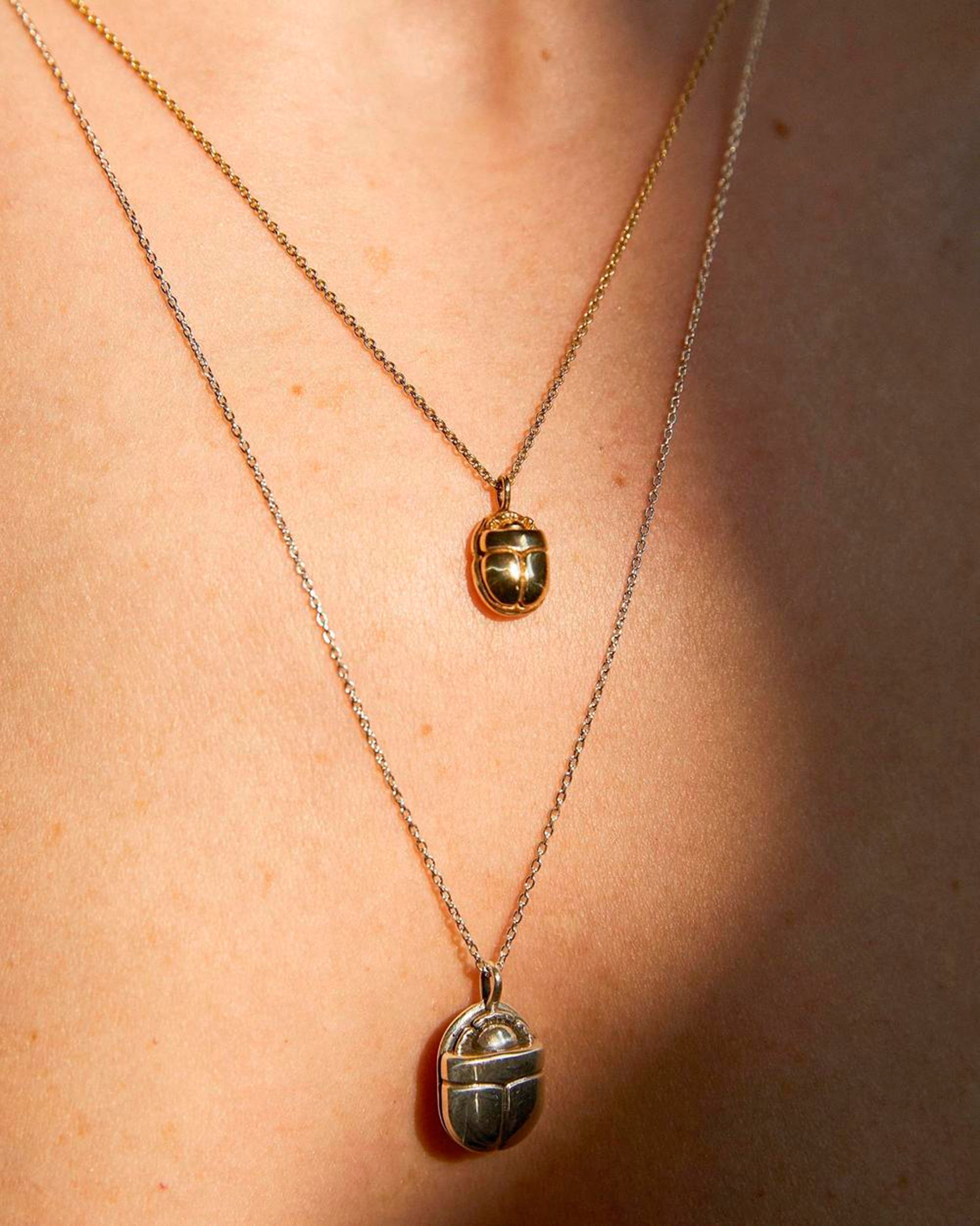 Mini Scarab Sterling Silver Pendant Necklace