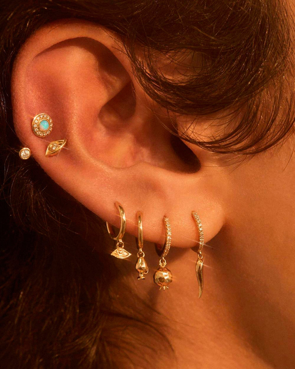 Eye 14K Gold Single Hoop Earring