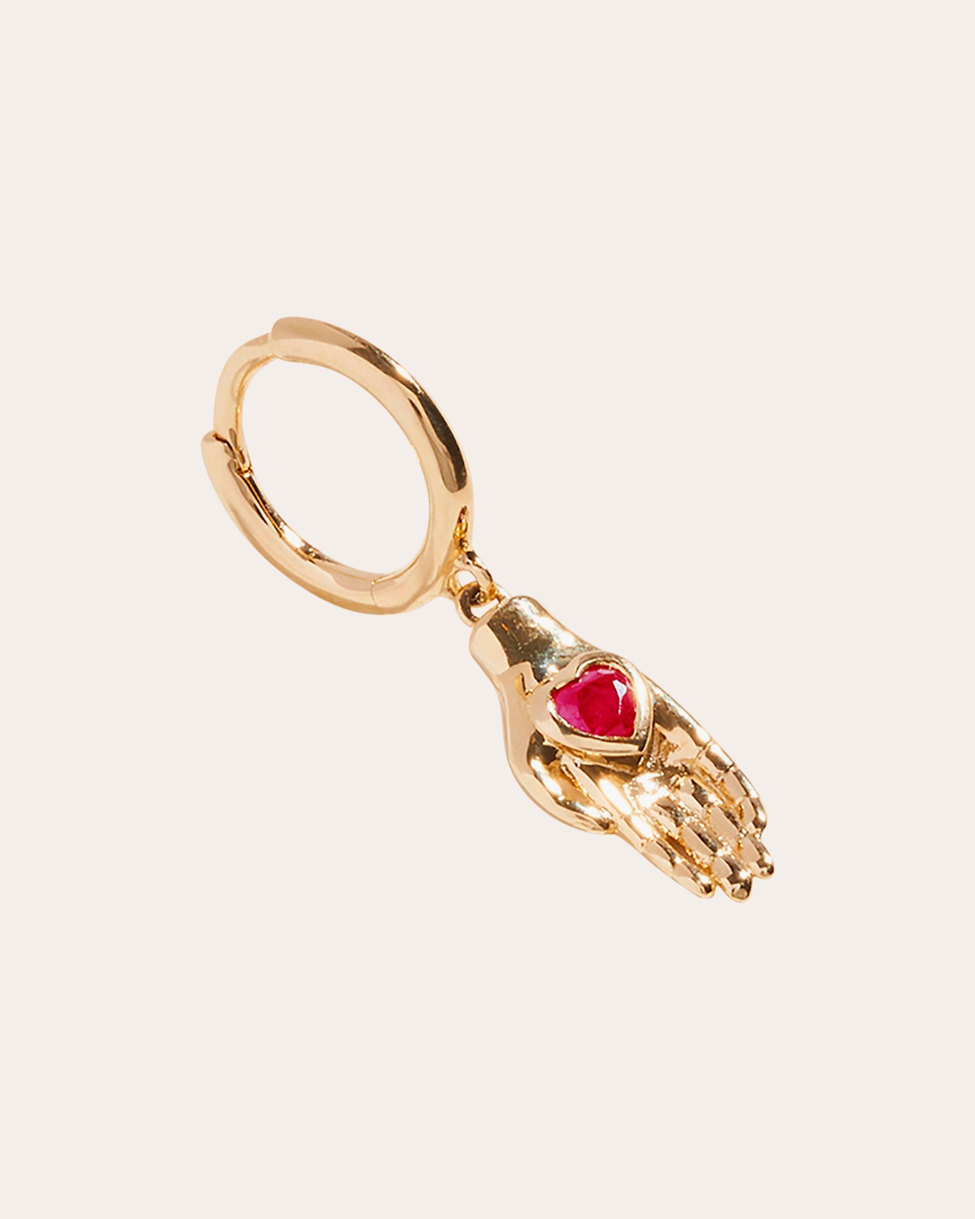 Heart in Hand 14K Gold Ruby Single Earring