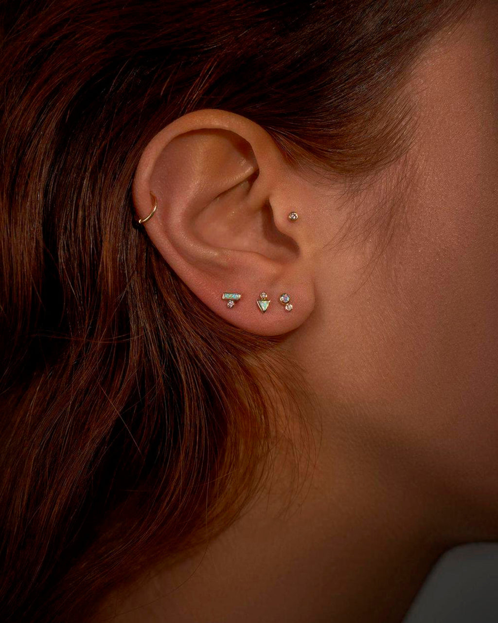 Triangle 14K Gold Opal Single Stud Earring