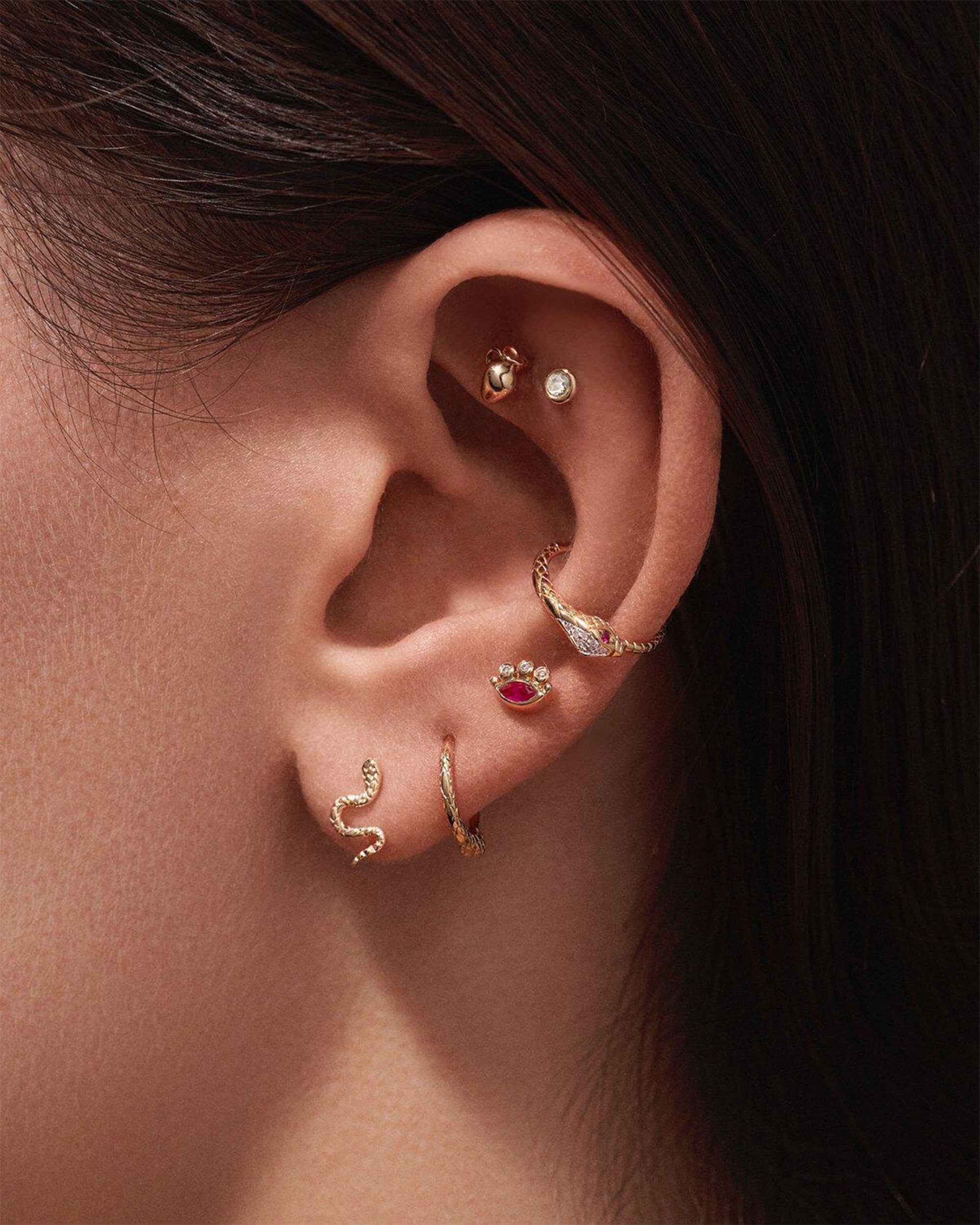 Celestial Eye 14K Gold Ruby and Diamond Single Earring