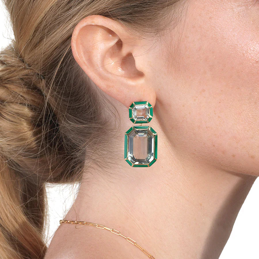 Mélange 18K Gold Prasiolite and Malachite Earrings