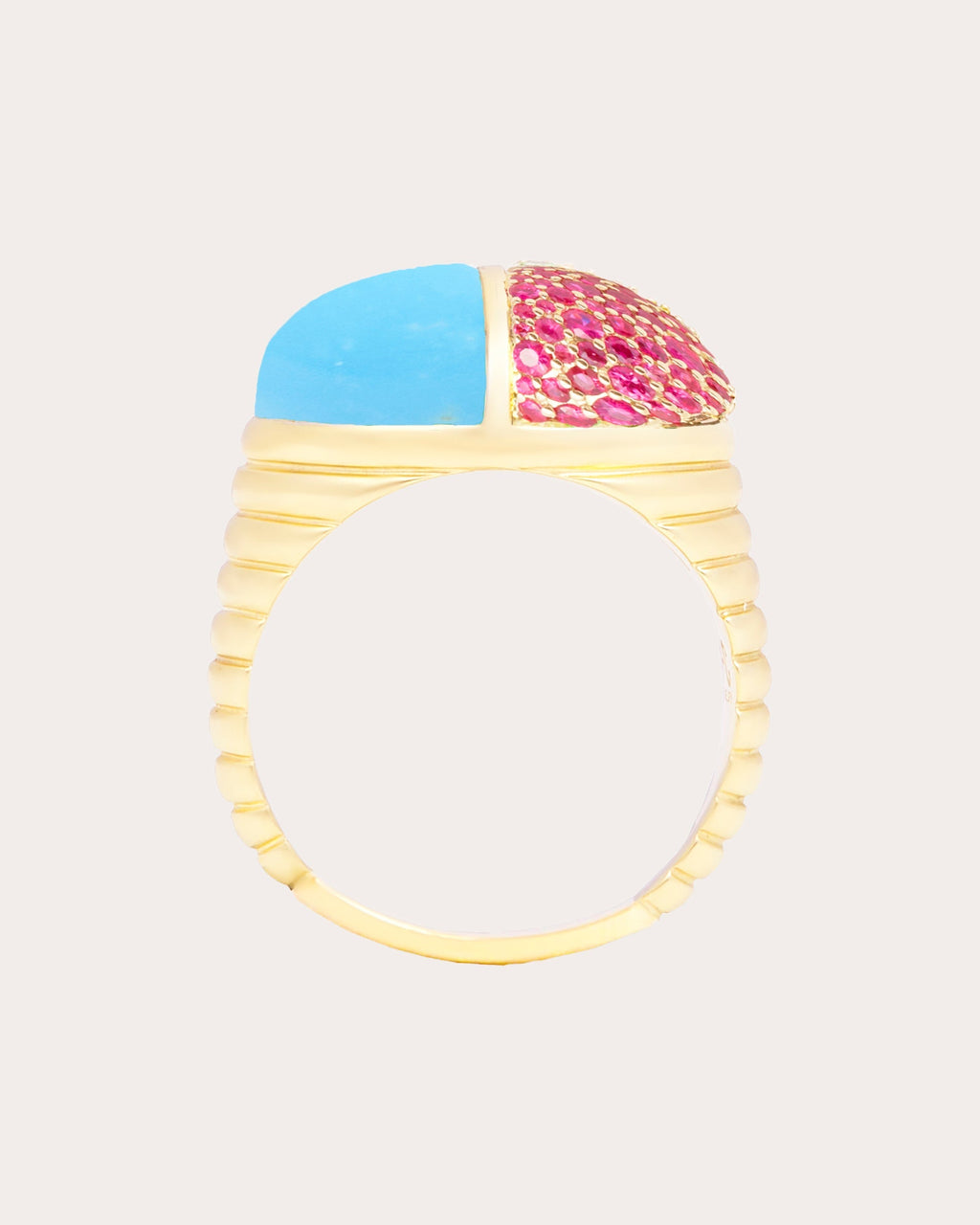 Found Cap 14K Gold Turquoise and Pink Sapphire Ring