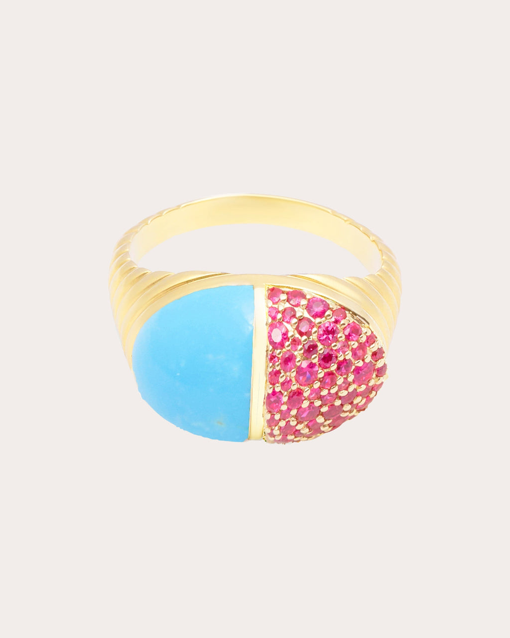 Found Cap 14K Gold Turquoise and Pink Sapphire Ring