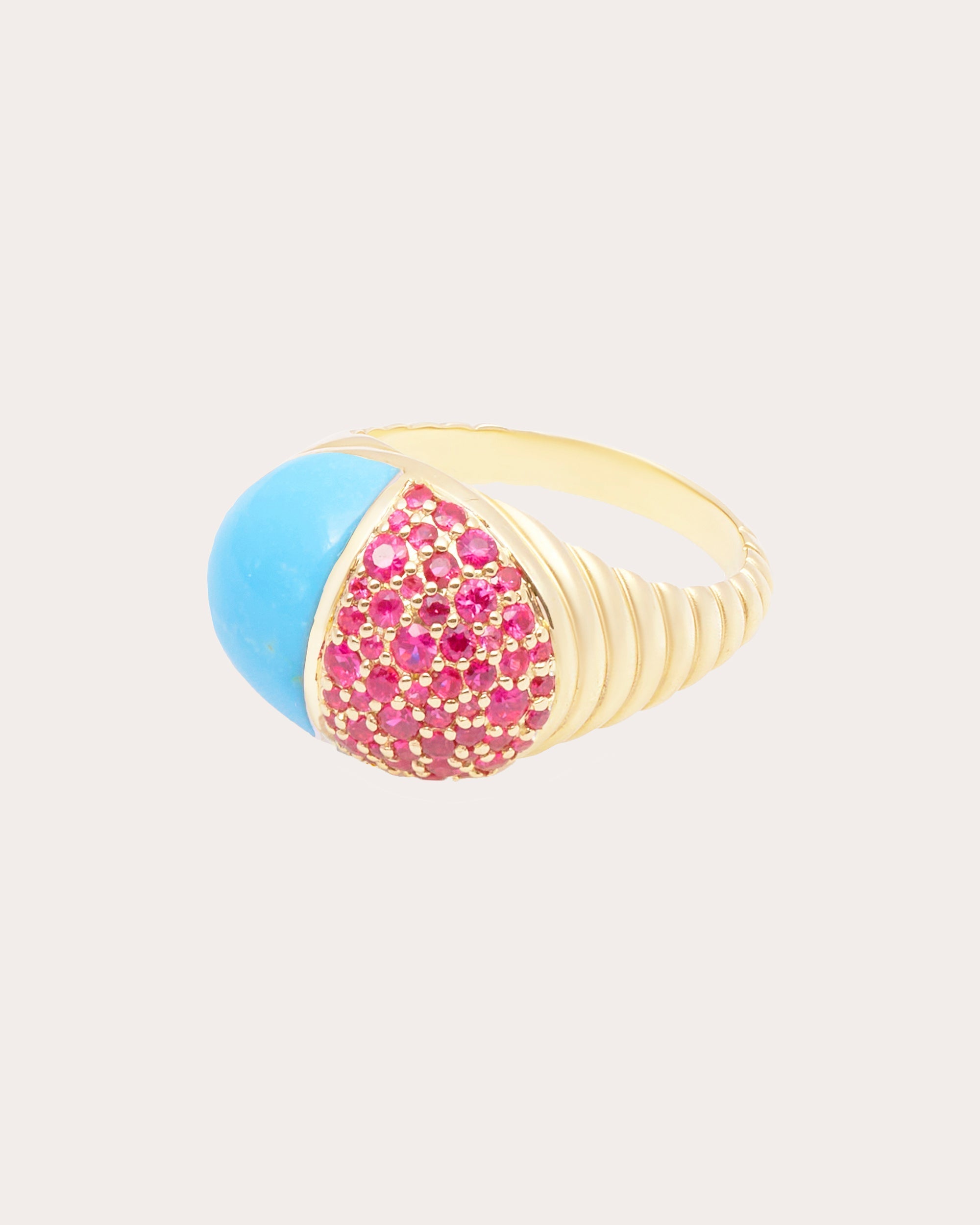 Found Cap 14K Gold Turquoise and Pink Sapphire Ring