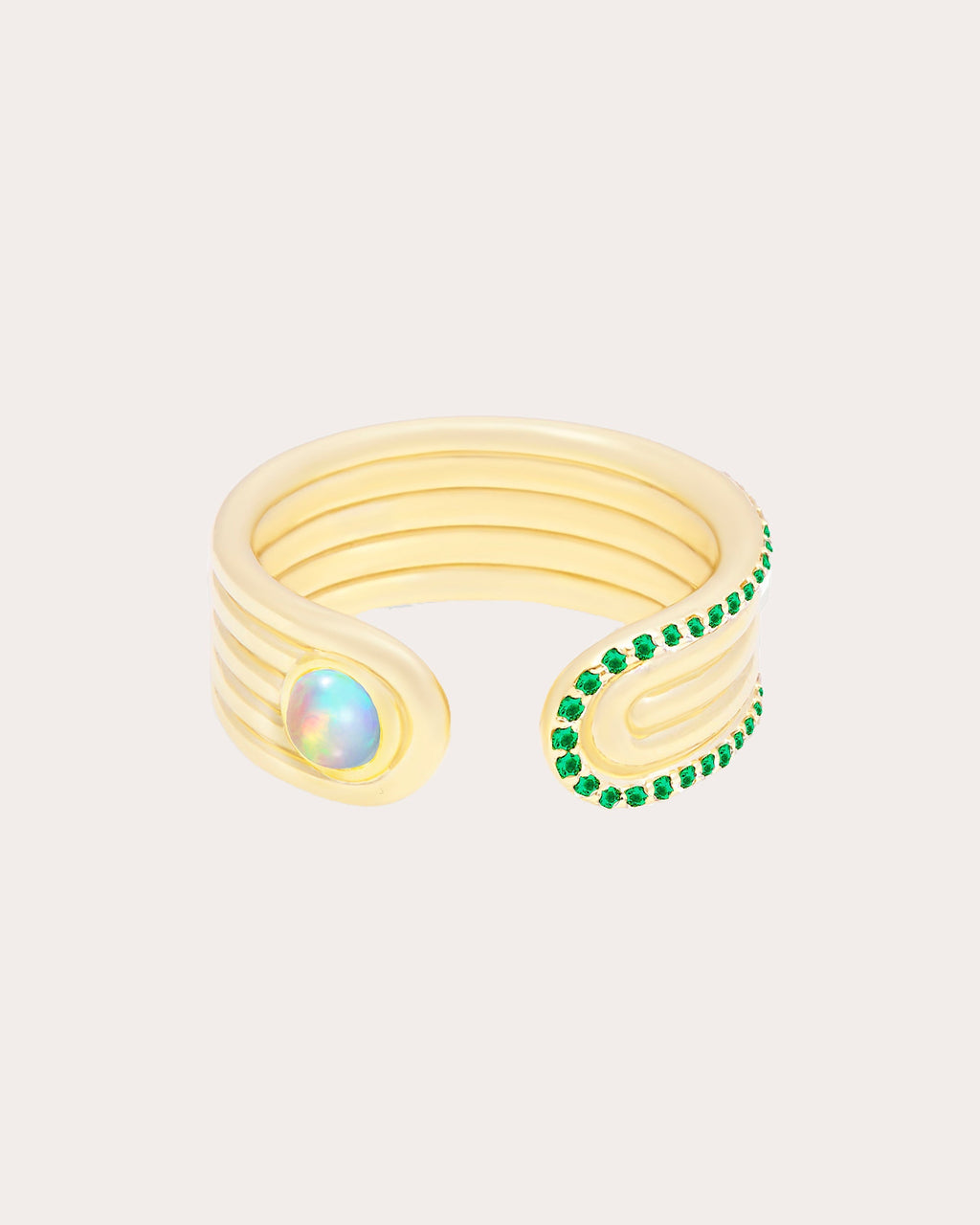 Found 14K Gold Opal and Tsavorite Open Cabochon Ring