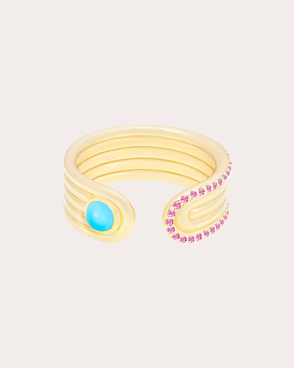 Found 14K Gold Turquoise and Pink Sapphire Open Ring
