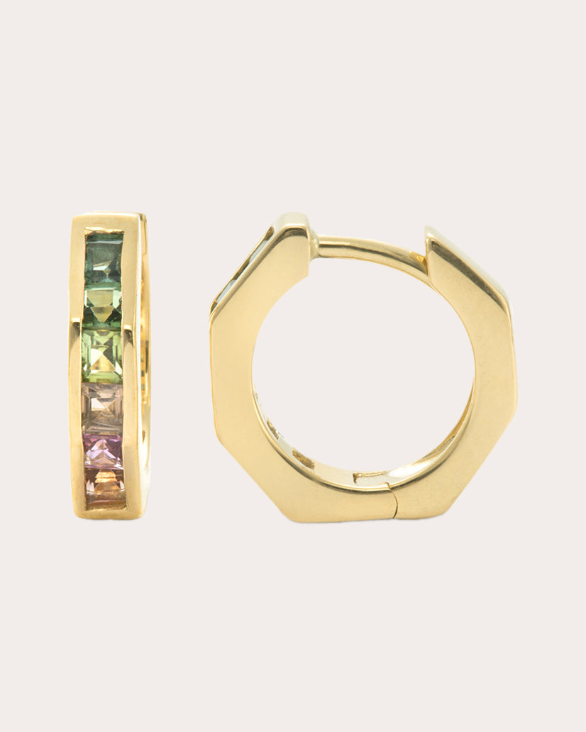 Mini Otto 14K Gold Rainbow Tourmaline Hoop Earrings