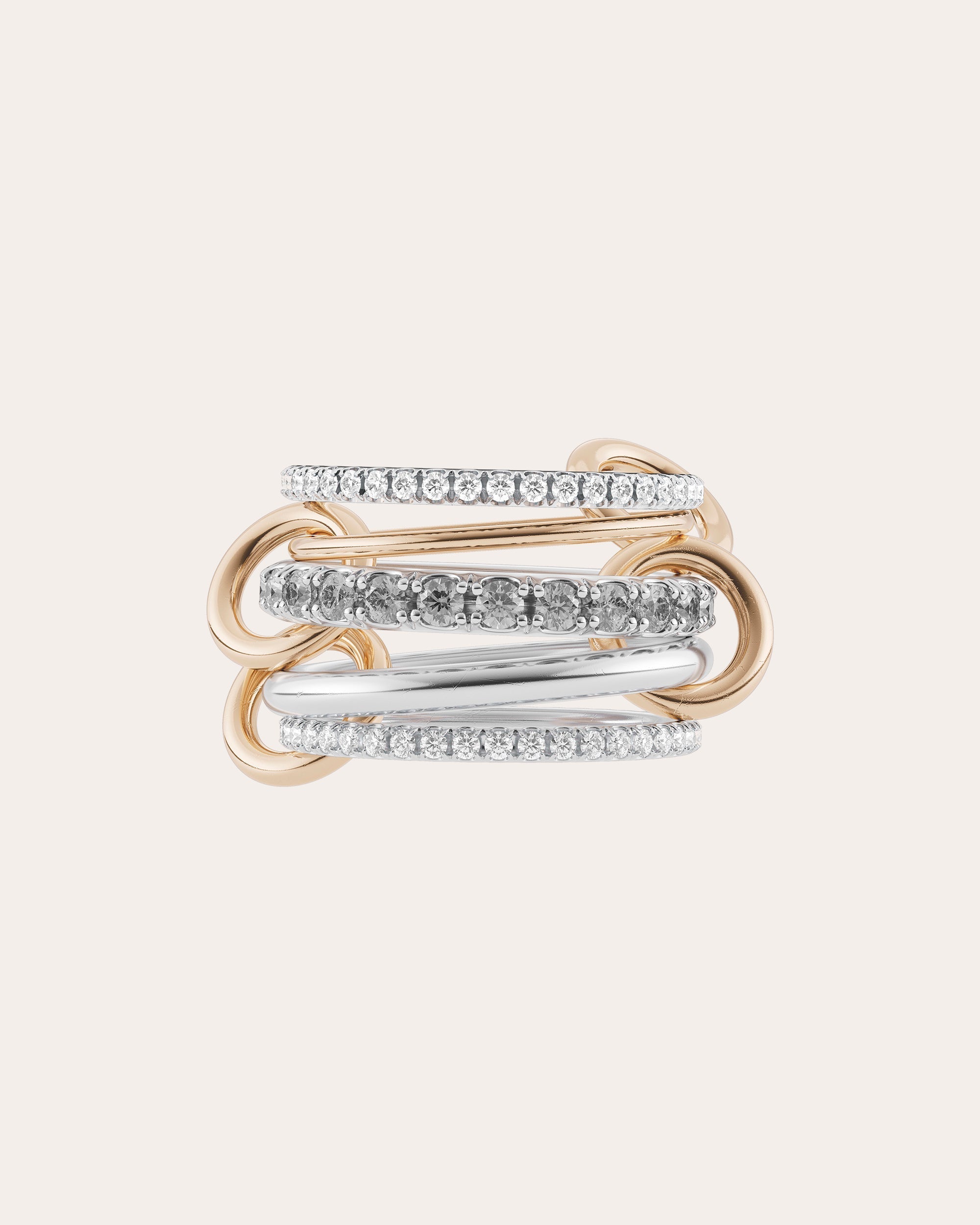 Aquarius Gris 18K Gold Sterling Silver and Diamond Linked Rings
