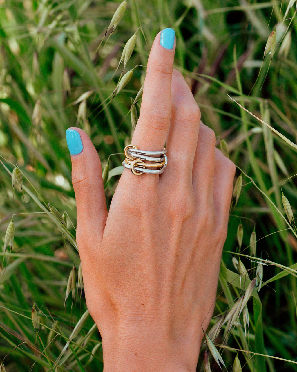 Cancer 18K Gold Sterling Silver Linked Rings