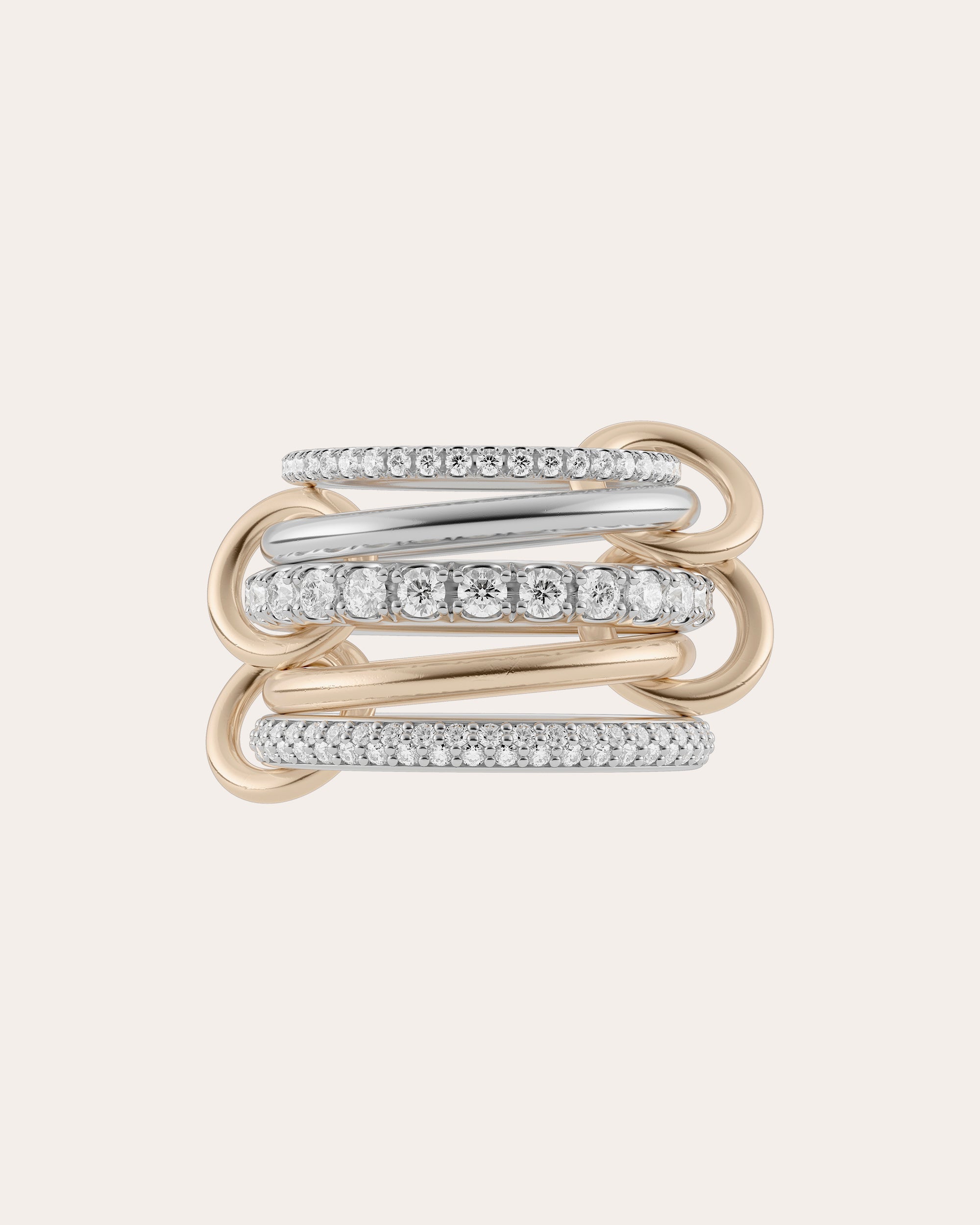 Leyla 18K Gold Sterling Silver and Diamond Linked Rings
