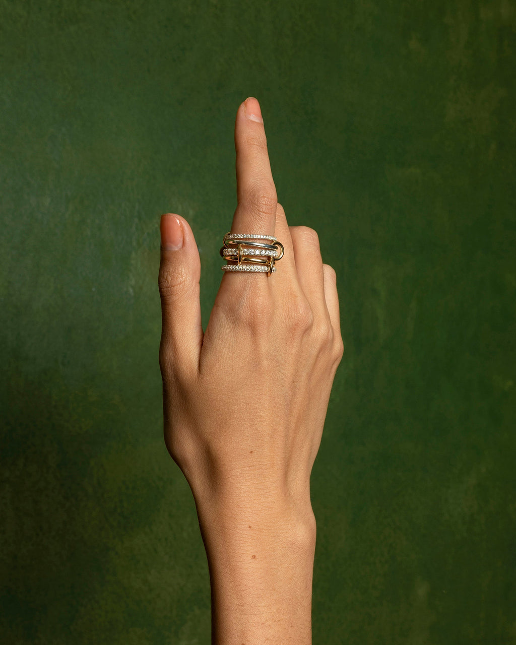 Leyla 18K Gold Sterling Silver and Diamond Linked Rings