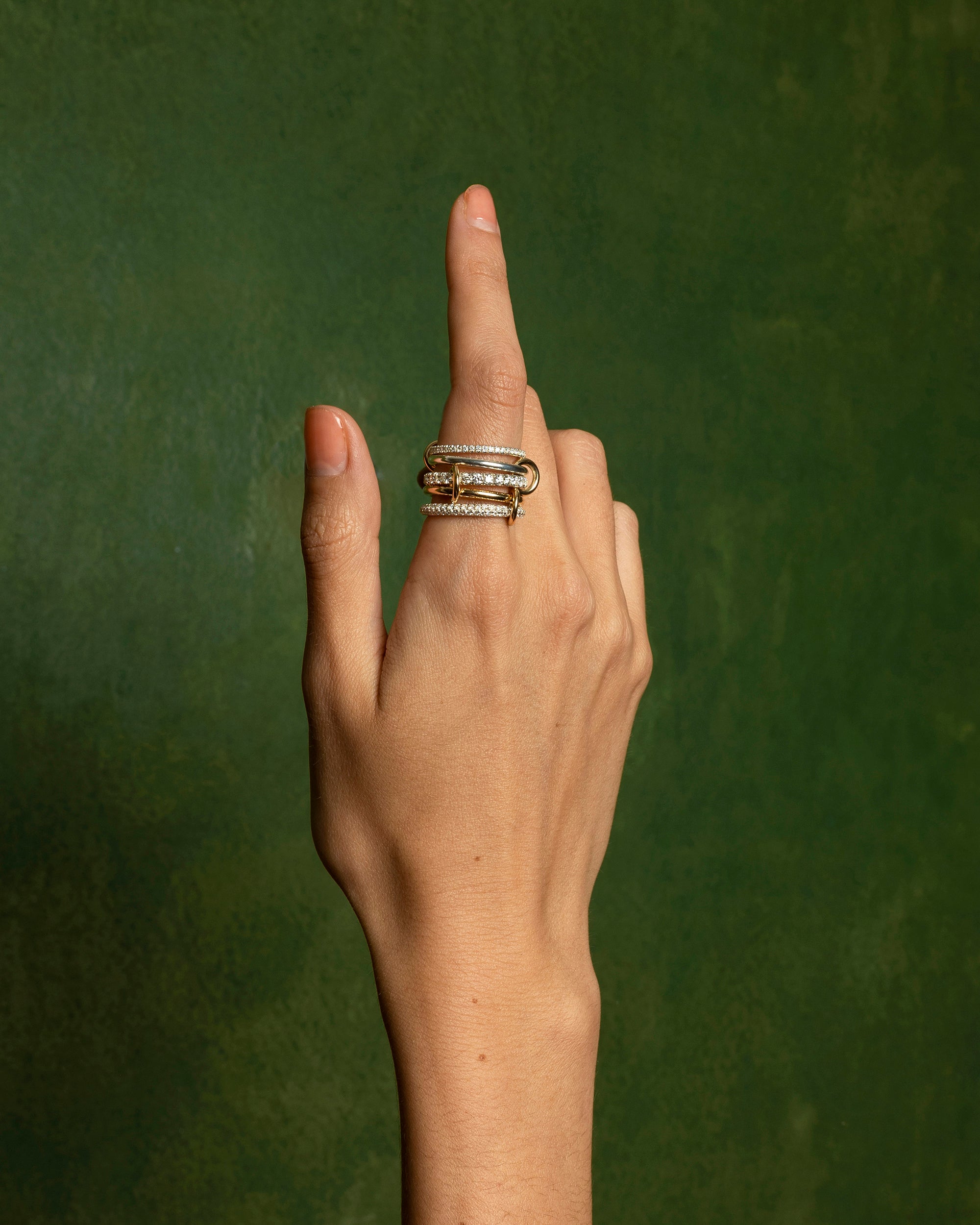 Leyla 18K Gold Sterling Silver and Diamond Linked Rings