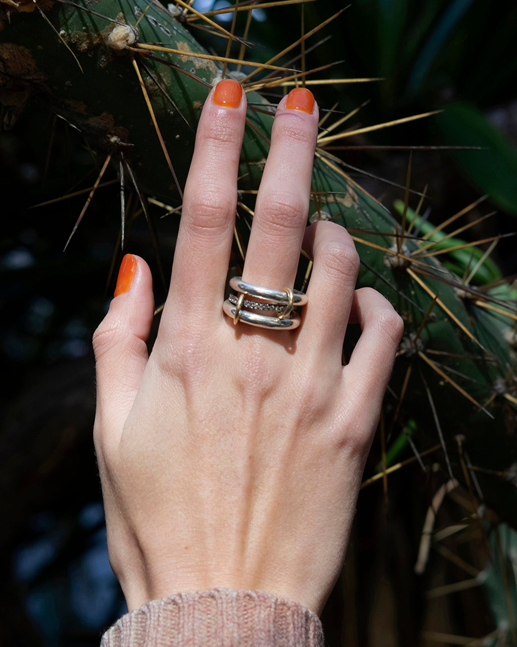 Libra 18K Gold Sterling Silver and Diamond Linked Rings