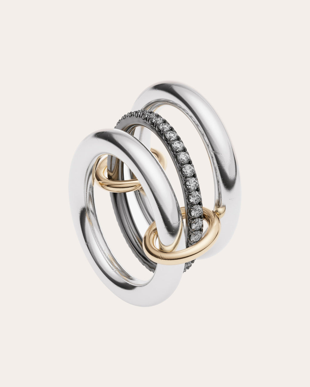 Libra 18K Gold Sterling Silver and Diamond Linked Rings