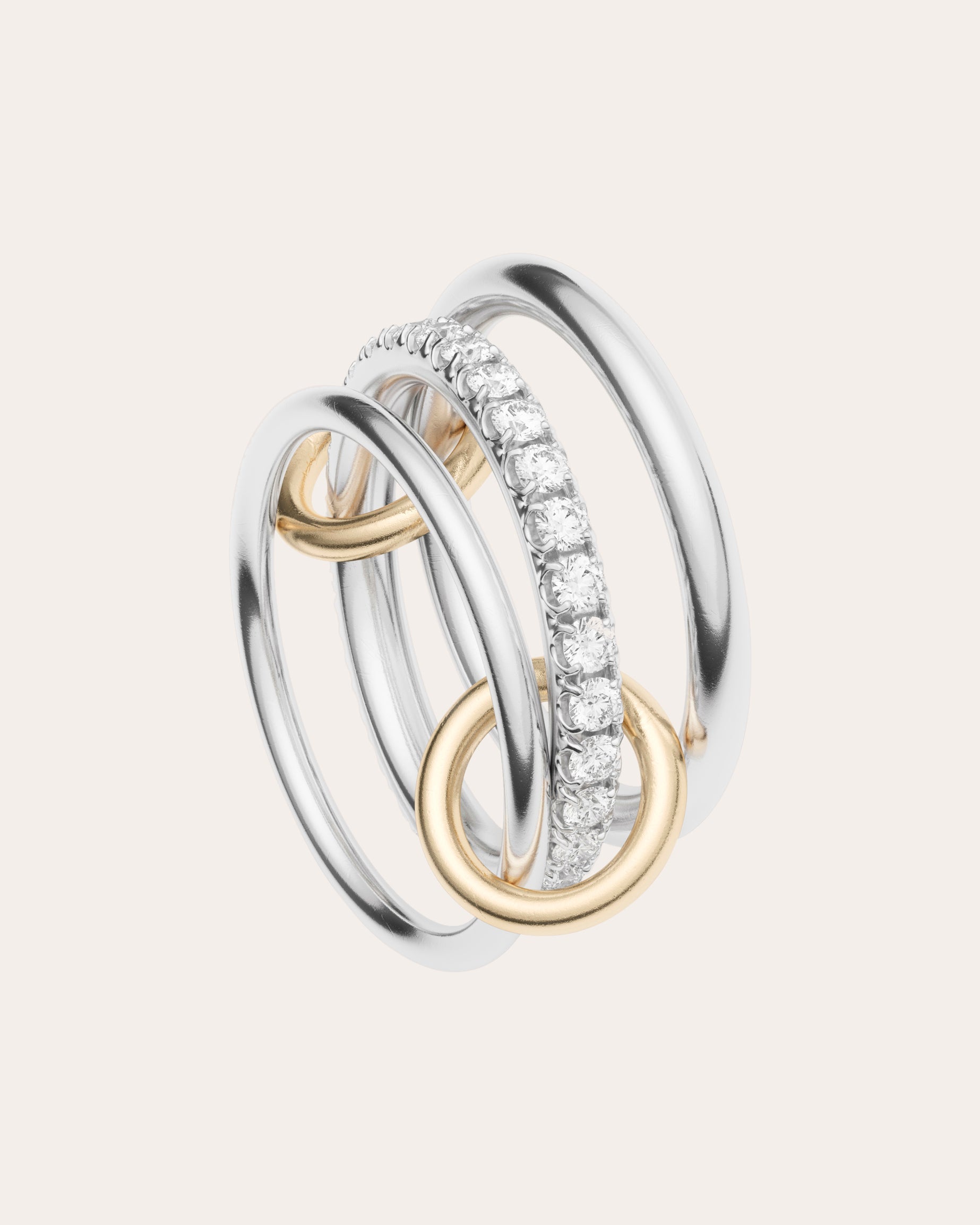 Petunia 18K Gold Sterling Silver and Diamond Linked Rings
