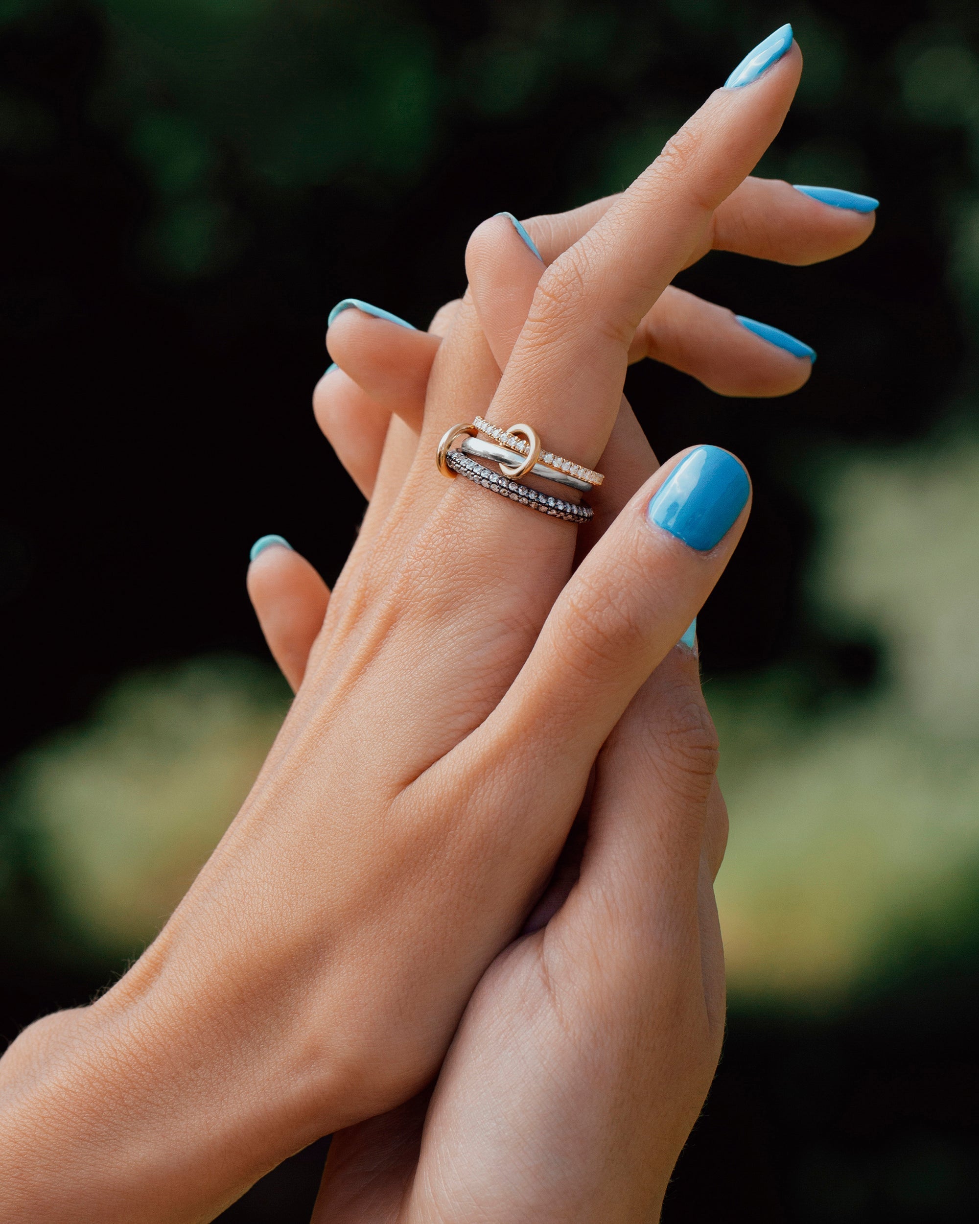 Scorpio 18K Gold Sterling Silver and Multi-Diamond Linked Rings