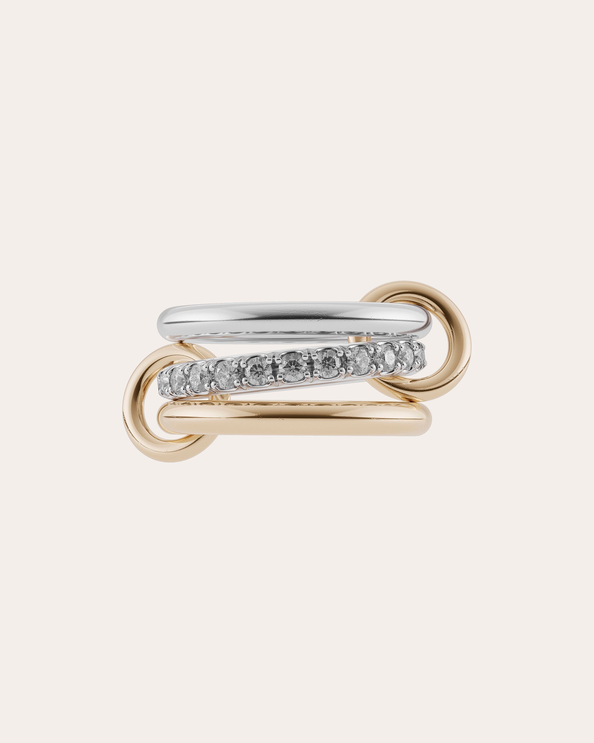 Taurus 18K Gold Sterling Silver and Diamond Linked Rings