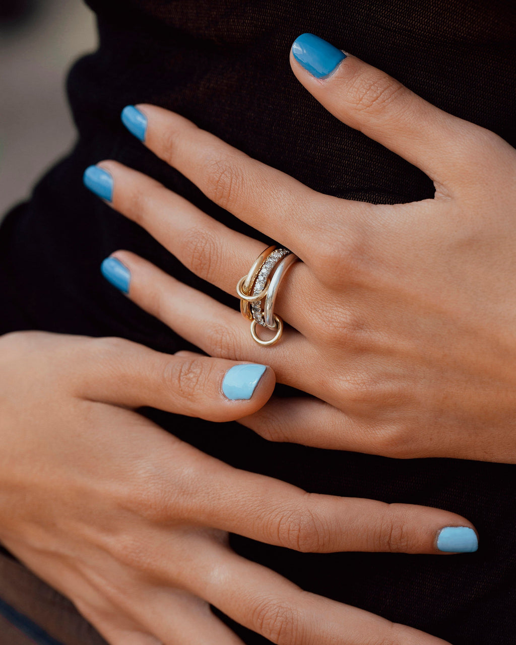 Taurus 18K Gold Sterling Silver and Diamond Linked Rings