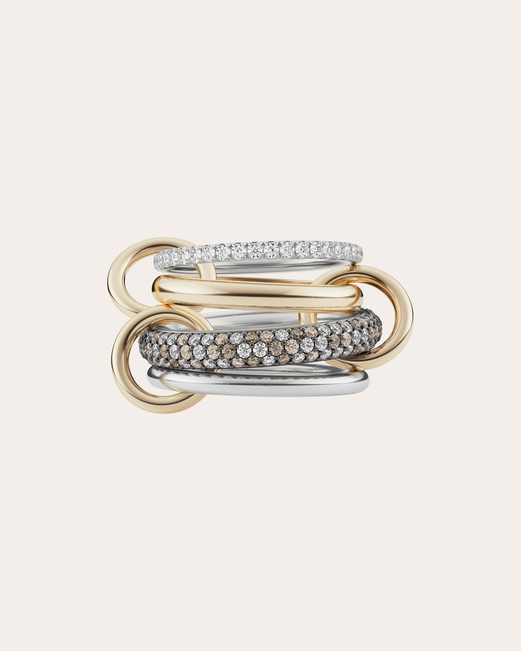 Vega 18K Gold Sterling Silver and Mixed-Diamond Linked Rings