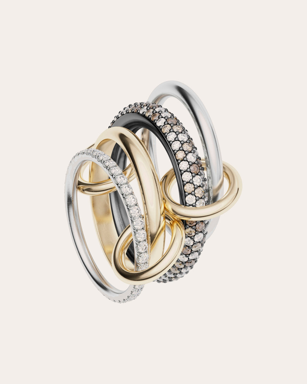 Vega 18K Gold Sterling Silver and Mixed-Diamond Linked Rings