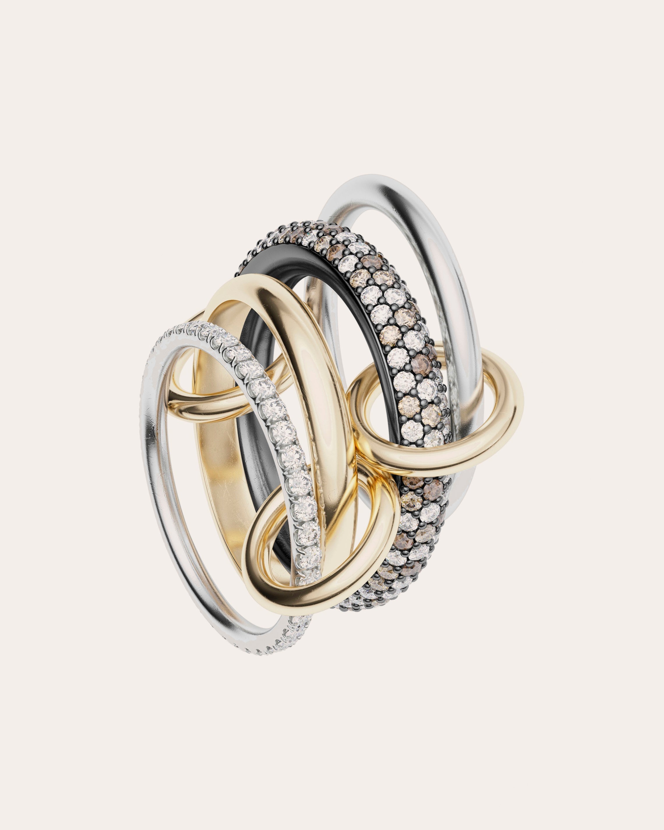 Vega 18K Gold Sterling Silver and Mixed-Diamond Linked Rings