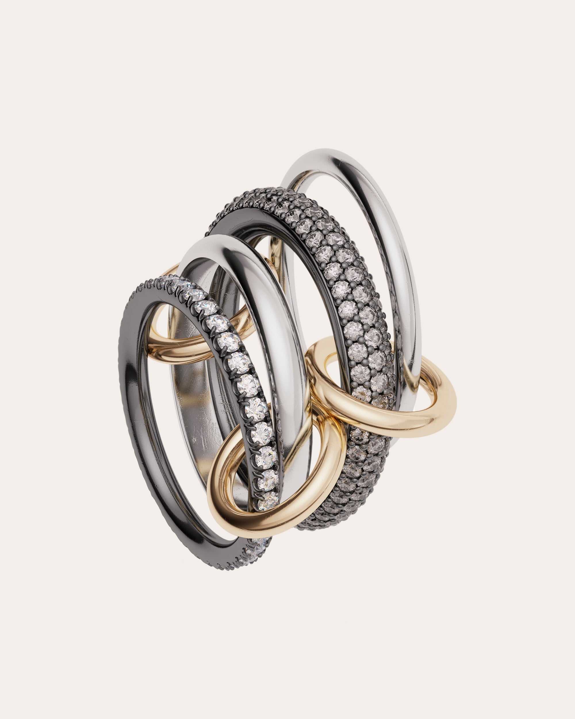 Vega 18K Gold Sterling Silver and Diamond Linked Rings