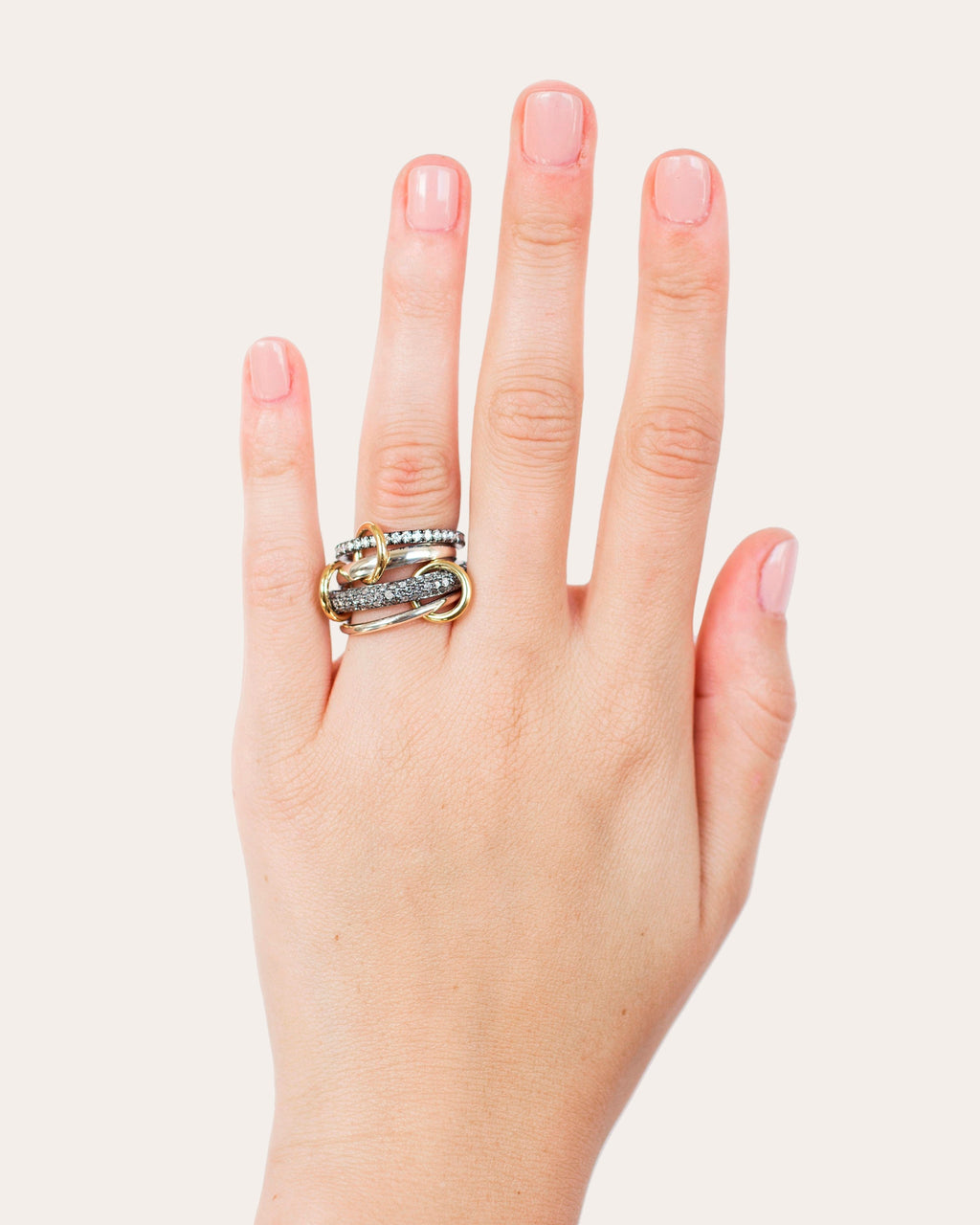 Vega 18K Gold Sterling Silver and Diamond Linked Rings