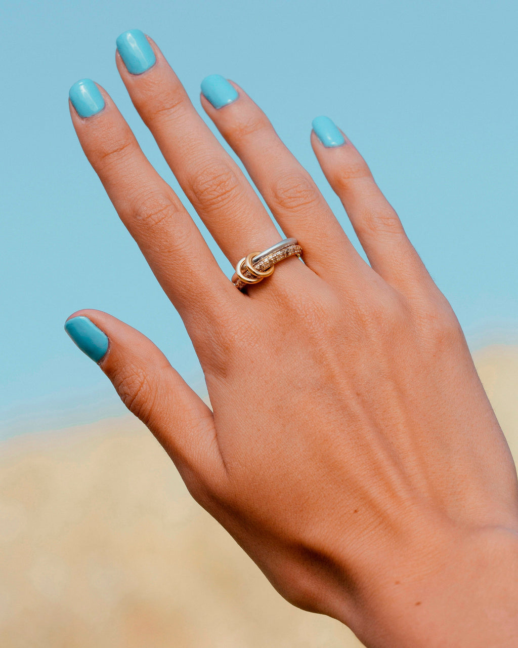 Virgo Petite 18K Gold Sterling Silver and Multi-Diamond Linked Rings