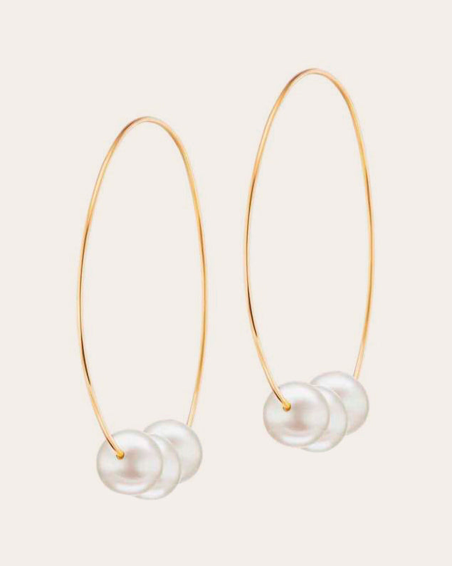 Medium Floating Pearl Hoop Earrings