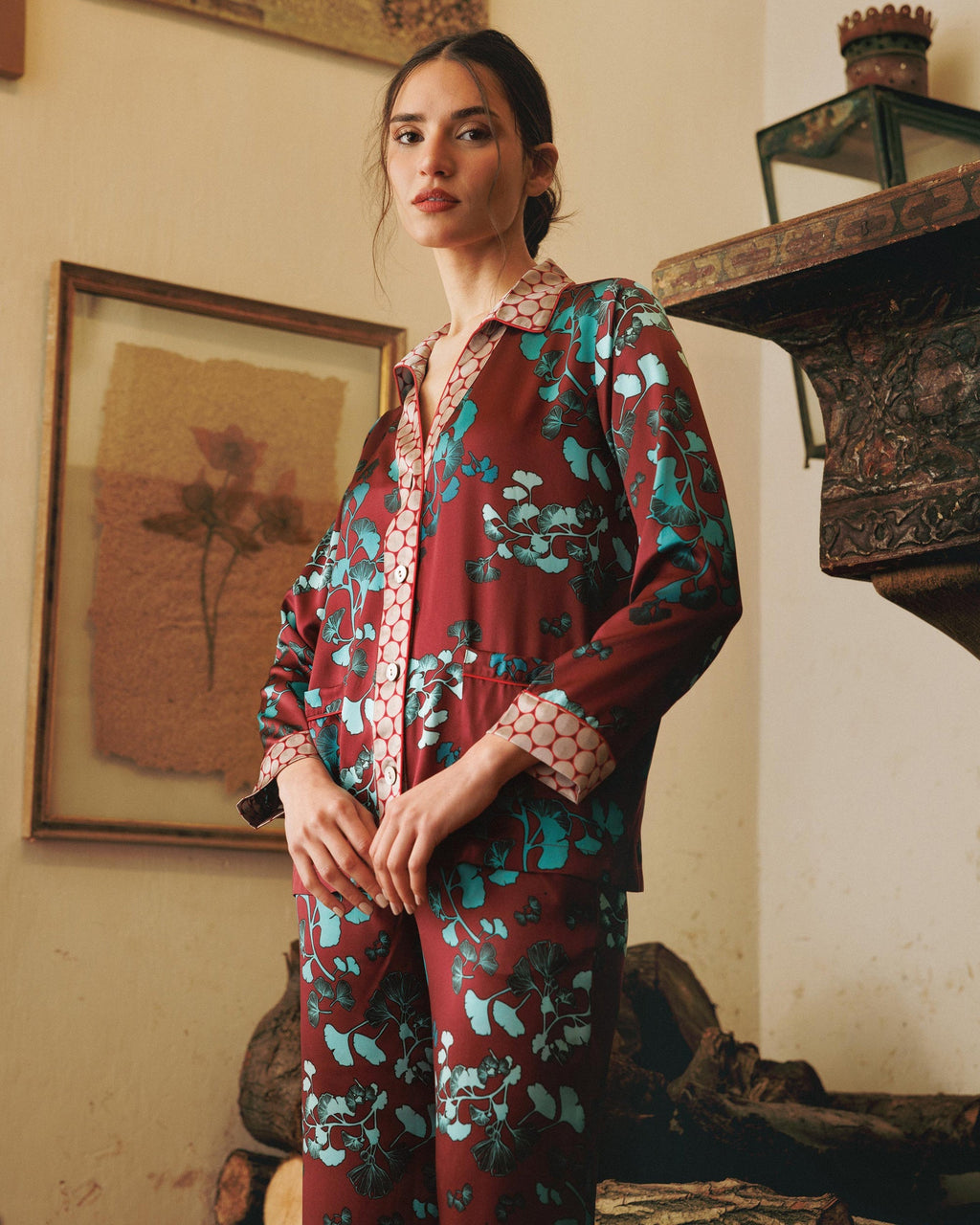 Tokyo Kazari Printed Silk Satin Pajama Set