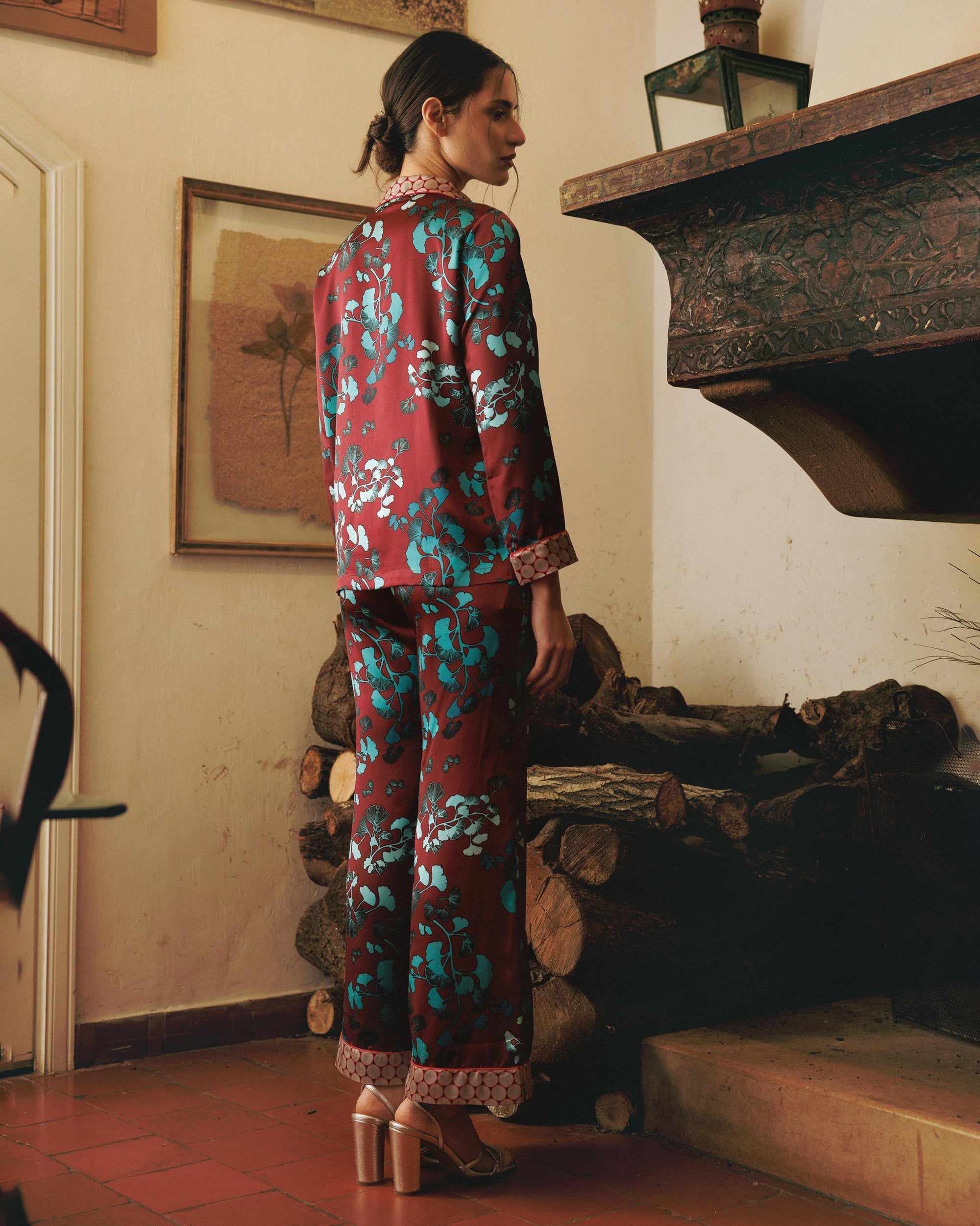 Tokyo Kazari Printed Silk Satin Pajama Set