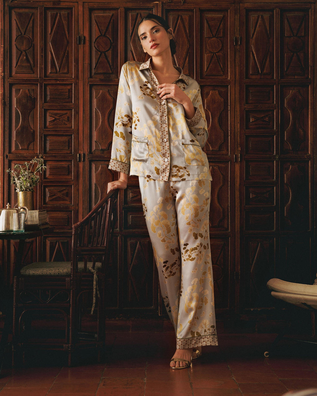 Tokyo Kazari Printed Silk Satin Pajama Set