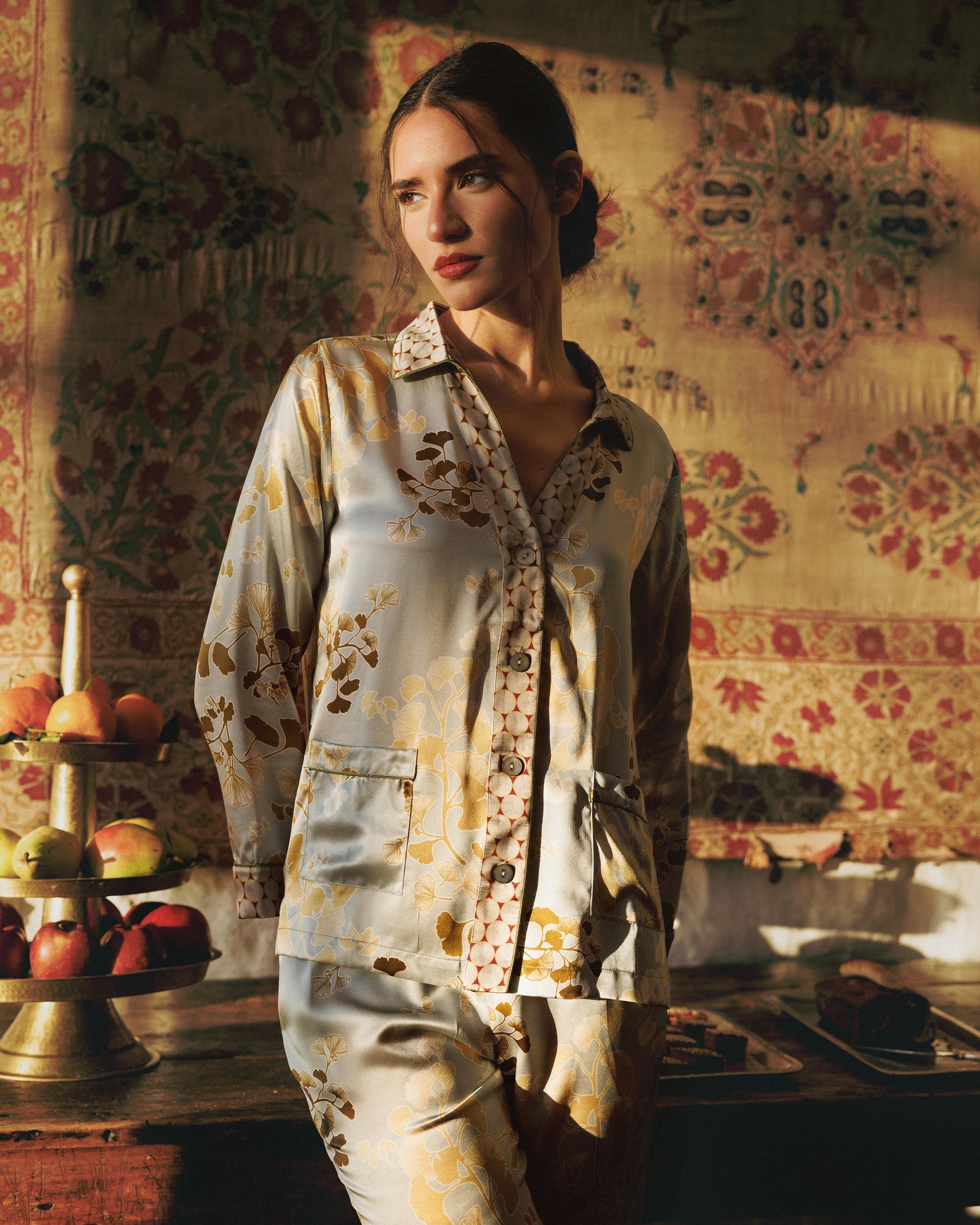Tokyo Kazari Printed Silk Satin Pajama Set