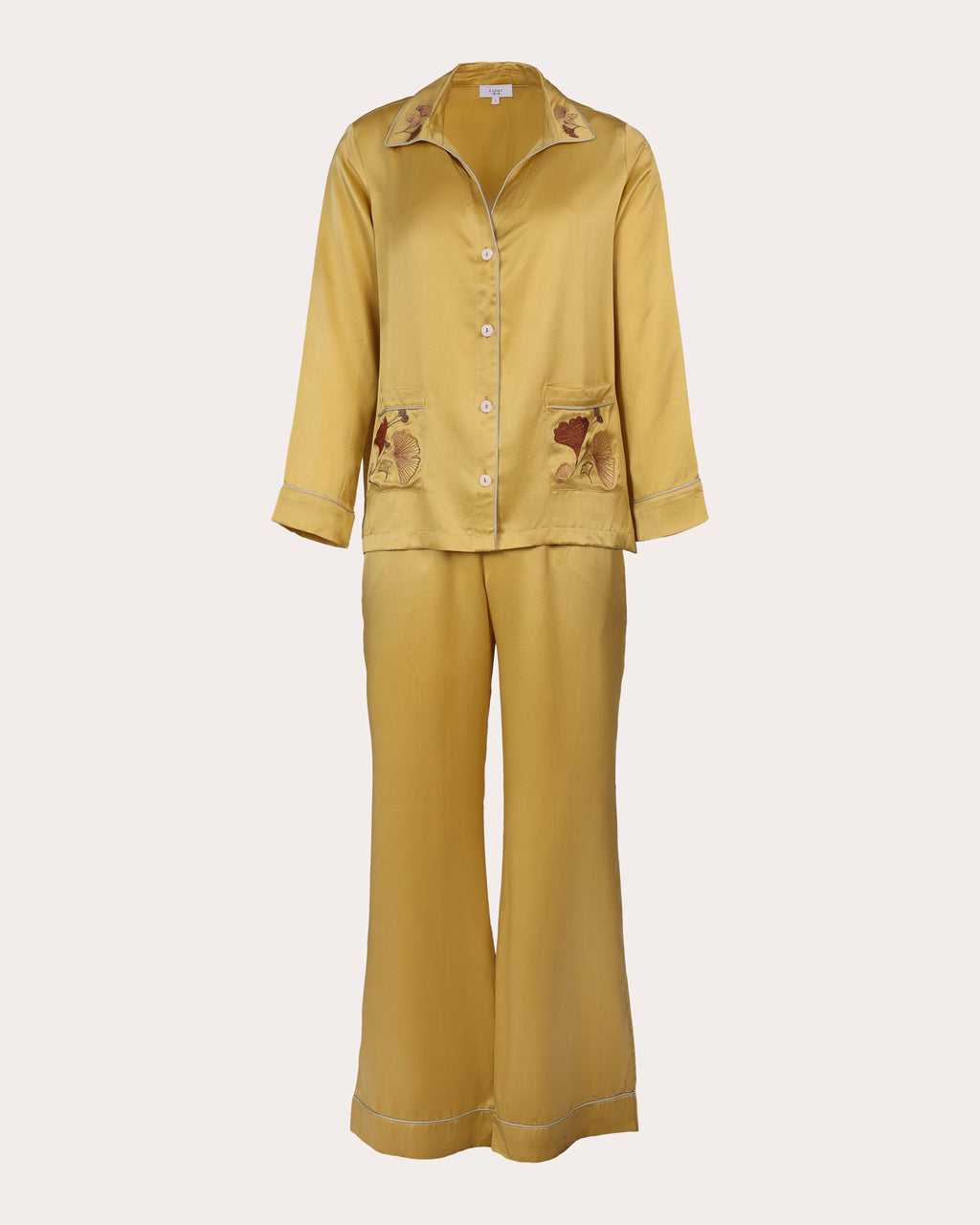 Tokyo Embroidered Silk Satin Pajama Set