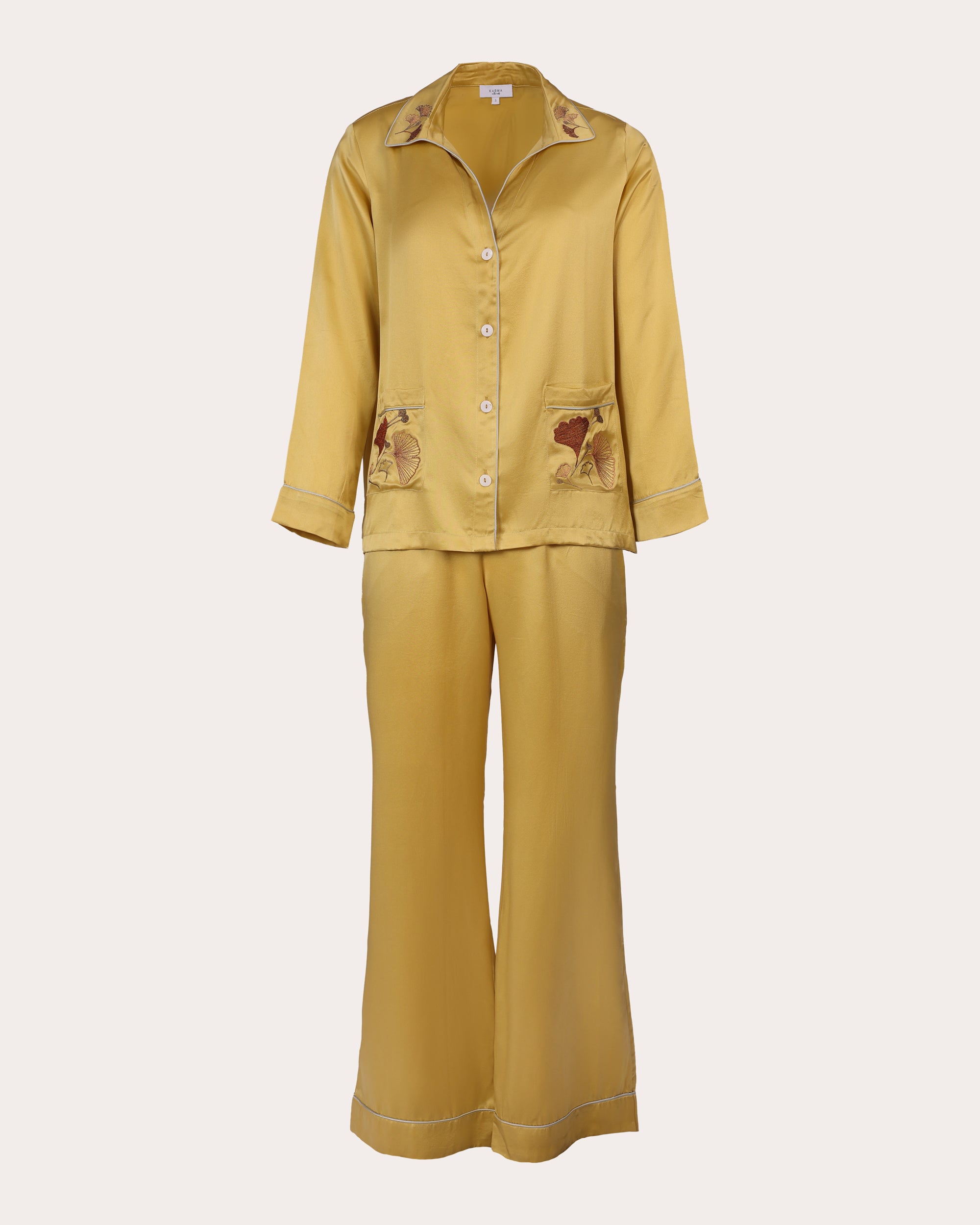 Tokyo Embroidered Silk Satin Pajama Set