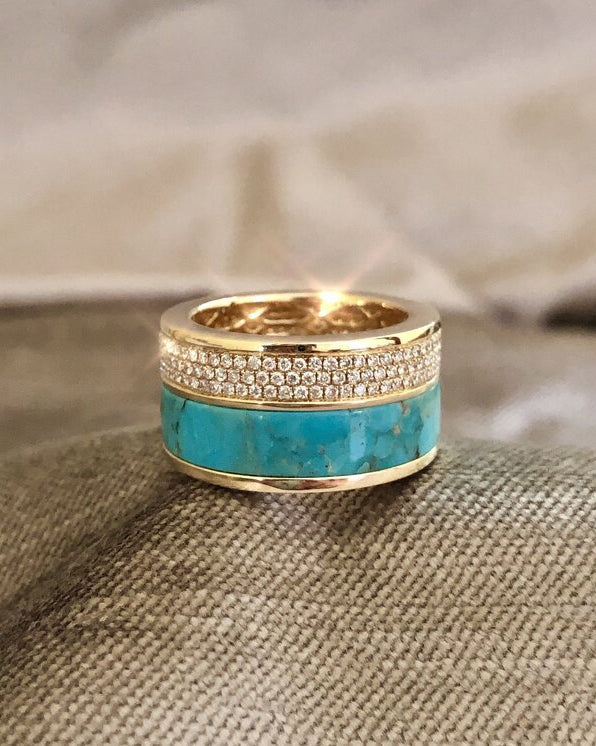 Composition 18K Gold Turquoise and Diamond Pavé Ring