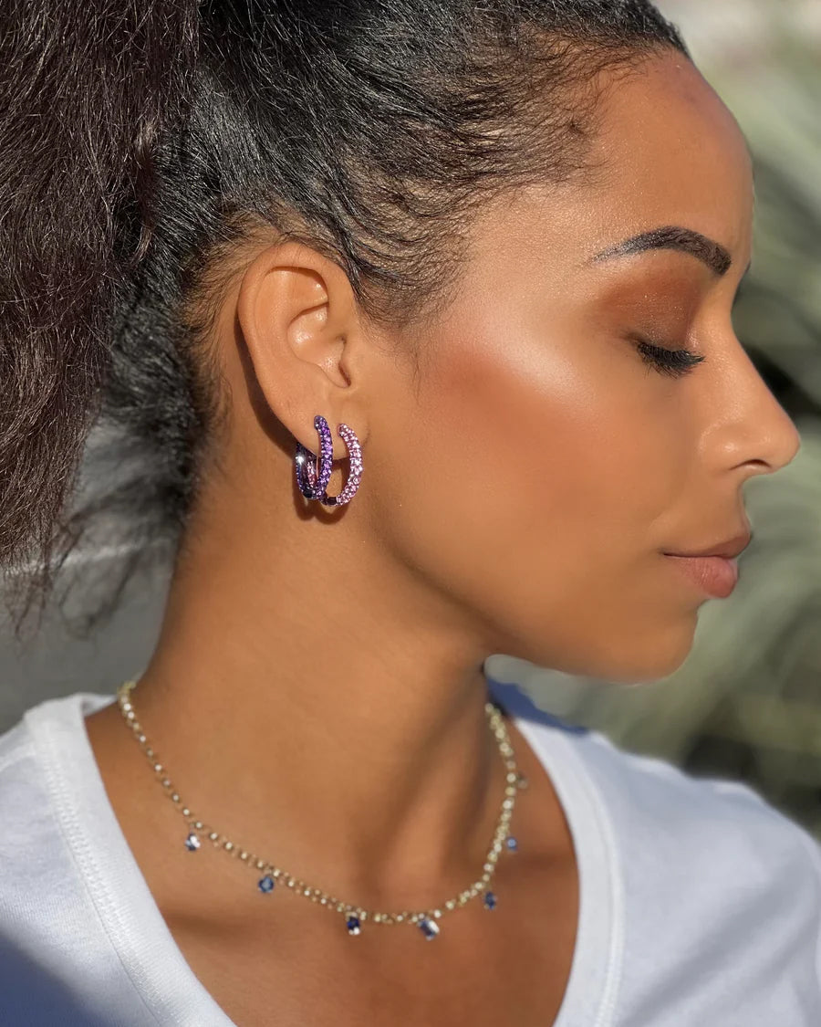 Three-Sided Large 18K Gold Amethyst Hoop Earrings
