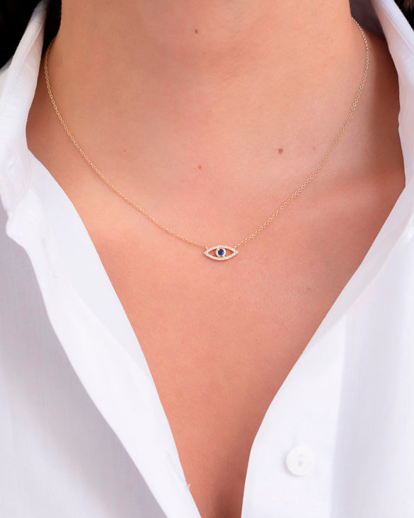 Evil Eye 14K Gold Diamond and Sapphire Pendant Necklace