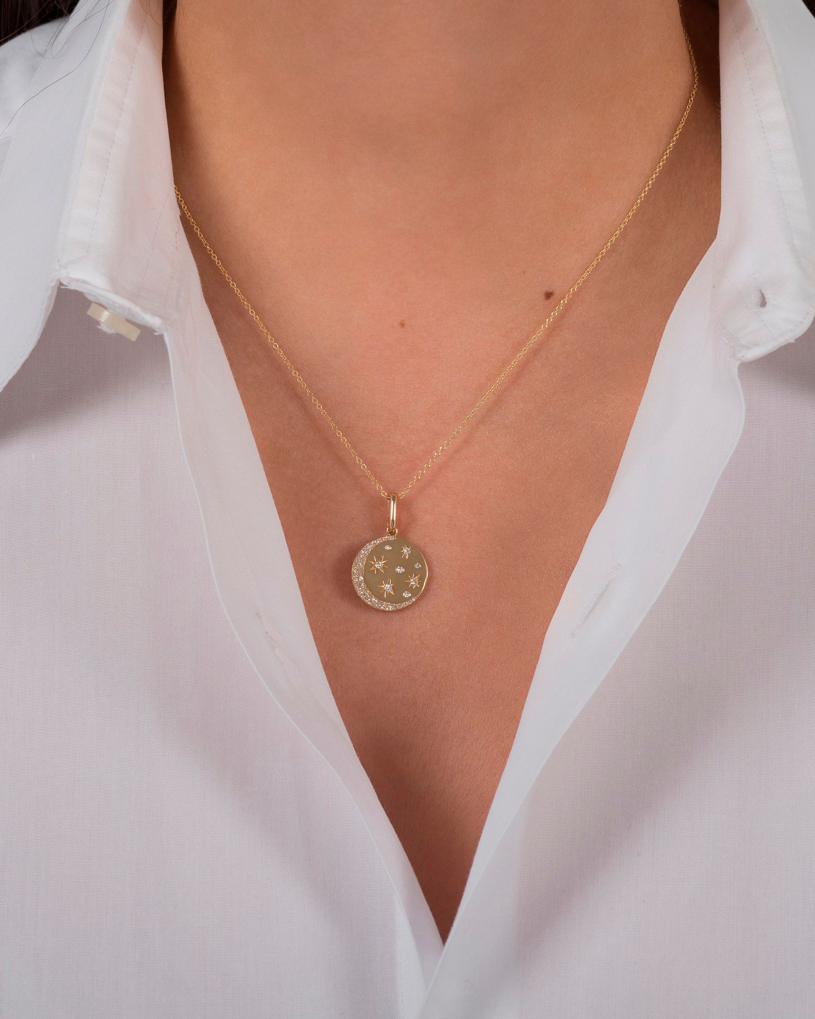 Celestial 14K Gold Diamond Pendant Necklace