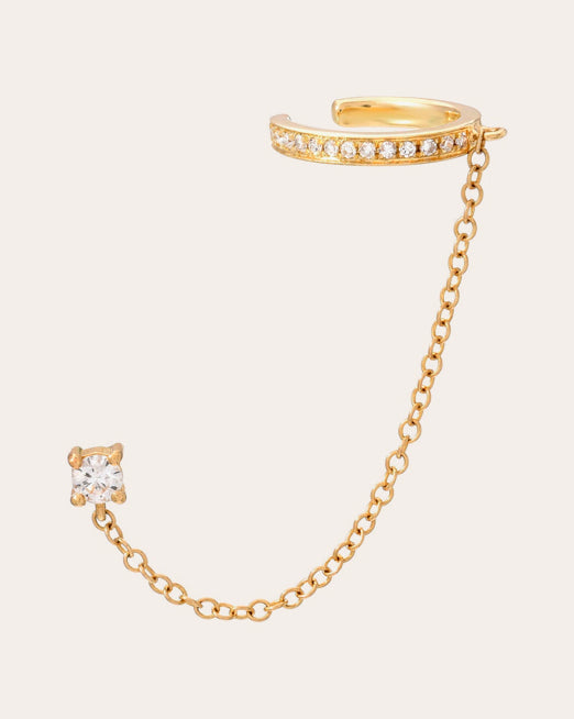14K Gold Diamond Single Ear Cuff