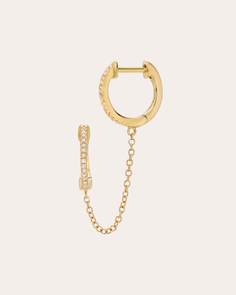 14K Gold Diamond Single Hoop Earring