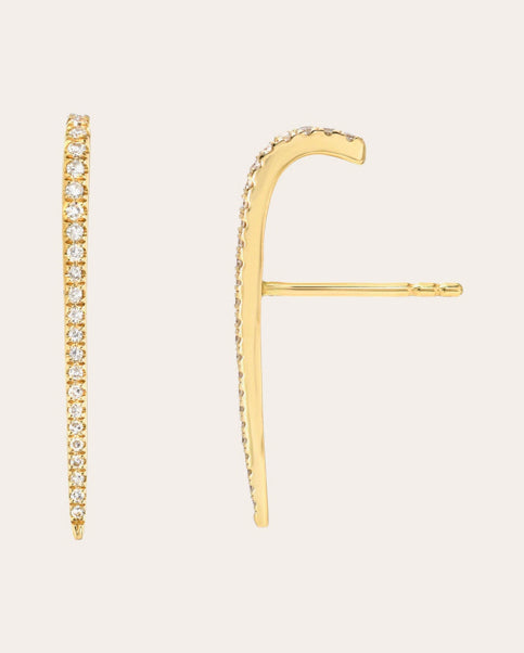 14K Gold Diamond Curved Bar Earrings