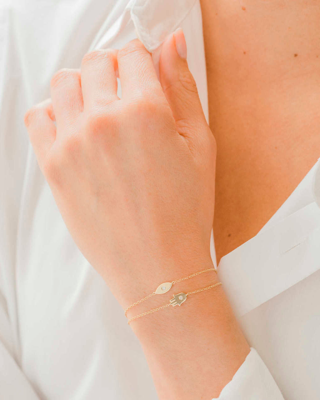 Evil Eye 14K Gold Diamond Charm Bracelet