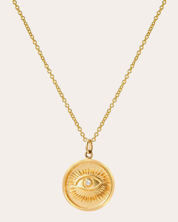 Eye 14K Gold Diamond Medallion Necklace