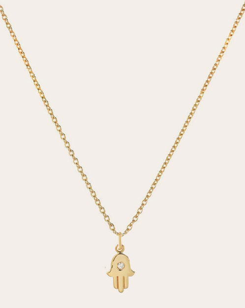 Hamsa 14K Gold Diamond Pendant Necklace
