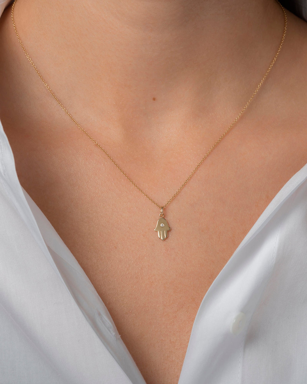Hamsa 14K Gold Diamond Pendant Necklace