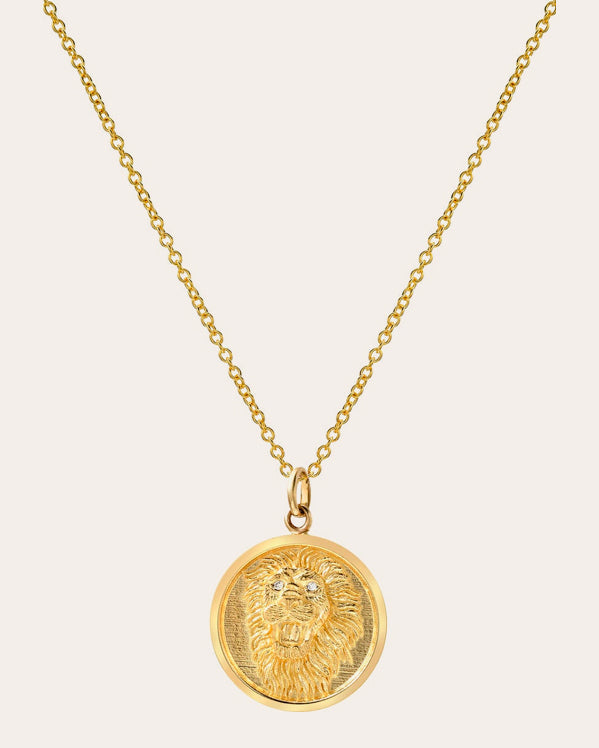 Lion 14K Gold Diamond Medallion Necklace