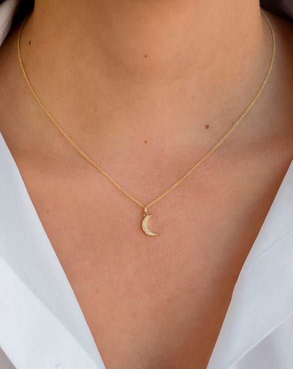 Moon 14K Gold Diamond Pendant Necklace