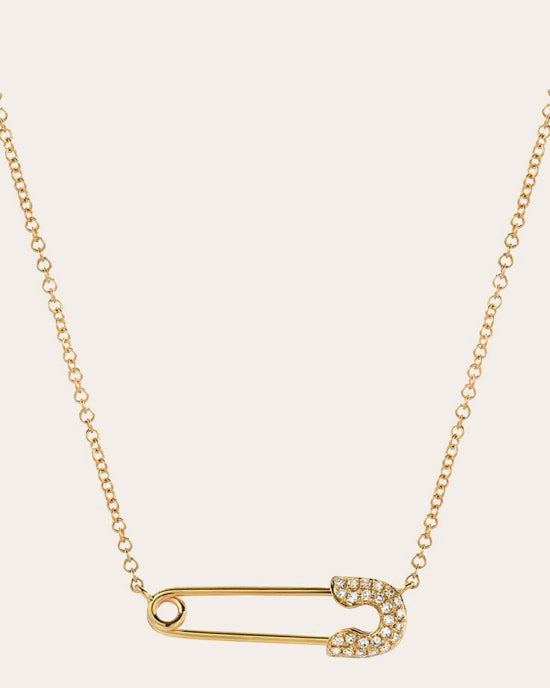 Safety Pin 14K Gold Diamond Pendant Necklace